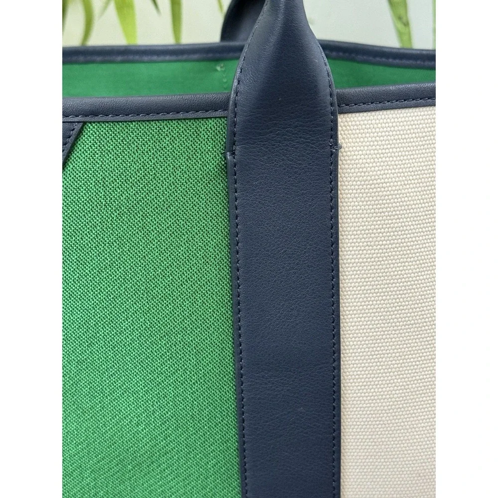 Kate Spade Canvas Racing Stripe Large Tote Bag Cream/Navy Green/Blue Stripe EUC